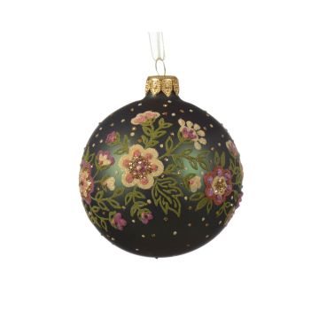Boule fleurs et paillettes - Vert - Verre