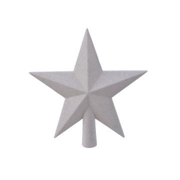 Cimier de sapin étoile - Blanc paillettes - 19 cm