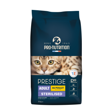 Croquettes Prestige au poulet pour chat stérilisé -10 kg - Pro-nutrition