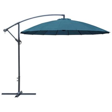 Parasol déporté Pagode Ø3m, fibre de verre, inclinable, bleu