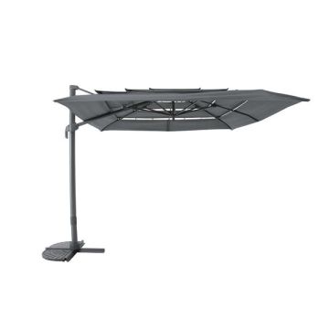 Parasol Déporté 3x3m Aluminium, Rotation 360°, Gris Anthracite
