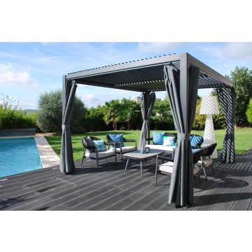 Tonnelle Kiosko - Avec lames orientables et rideaux latéraux - 300 x 360 x 230 cm