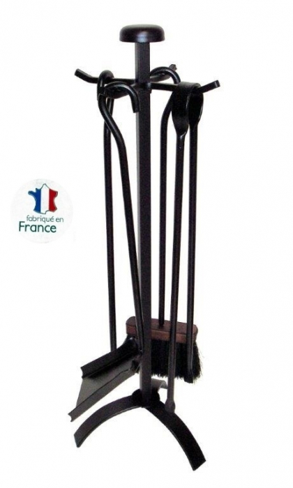 Serviteur de cheminée - Modèle Tête d'acier - Acier verni noir - 4  accessoires Duchesnay