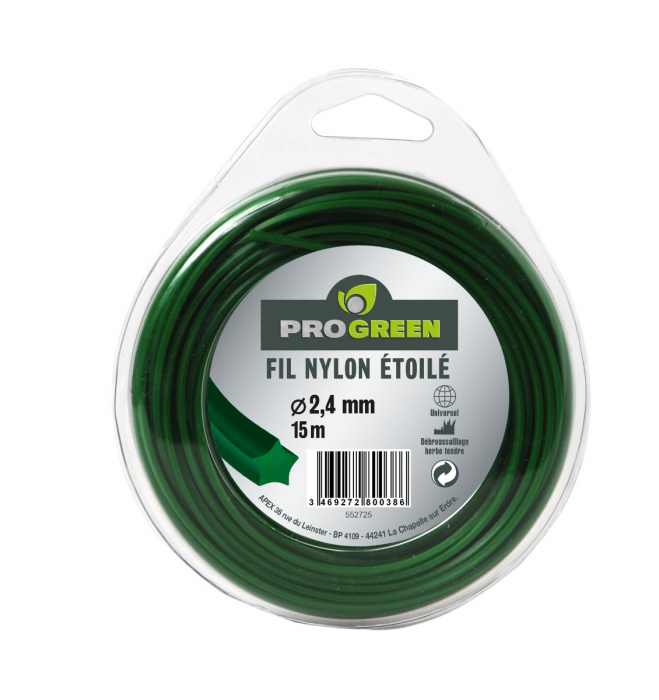 Fil nylon étoilé - Progreen - vert - 2 .4mm x 15m Progreen