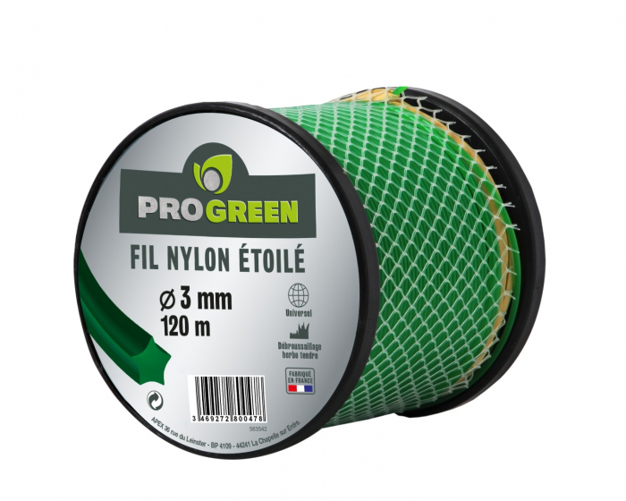 Fil nylon étoilé - Progreen - vert - 3mm x 120m Progreen