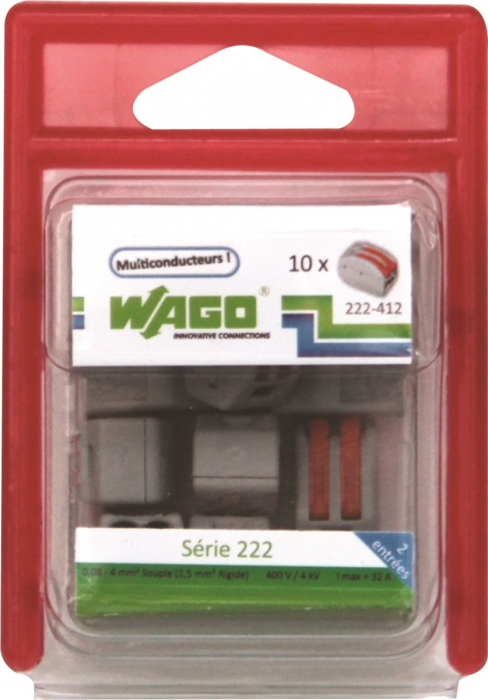 Pack 10 bornes 2 entrées x 2.5 mm² - Wago Dismo
