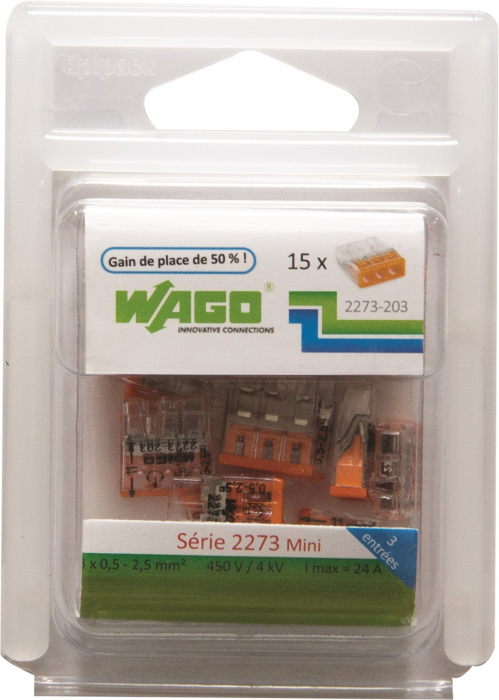 10 bornes automatiques 4 entrées Wago (série 273) 1 - 2,5 mm²