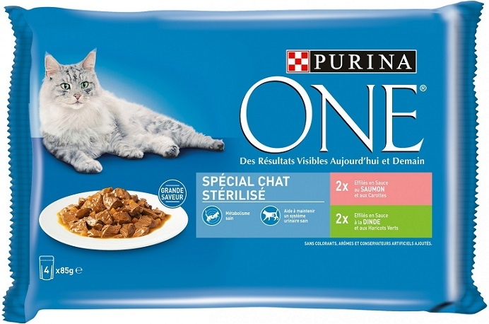 Purina One sachet fraicheur - Purina One - Pour chats stérilisés - Au  saumon età la dinde - 4 sachets de 85g Pro Plan
