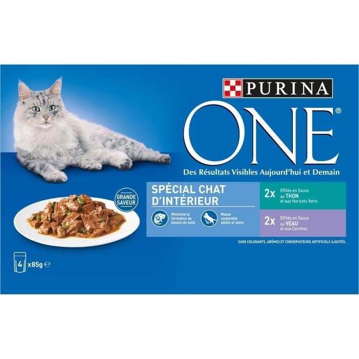 Purina One sachet fraicheur - Purina One - Pour chats adultes d'intérieur -  Au thon et au veau - 4 sachets de 85g Pro Plan