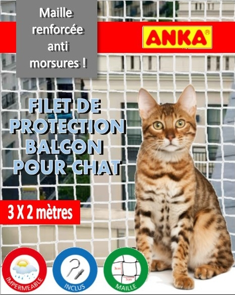 Filet de protection balcon et porte fenêtre pour chat et chaton - Anka - 3  x 2 m