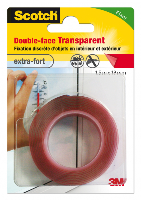 Adhésif double-face transparent pour fixer des objets 19mm x 1,5m