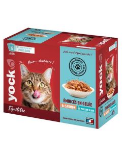 Emincés en gelée Saumon et Poisson blanc chat adulte - Yock Équilibre 12x100g