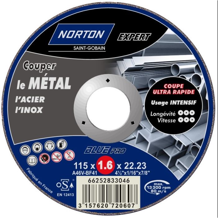 Meule de tronçonnage pour le métal NORTON EXPERT - 115 x 1.6 mm 