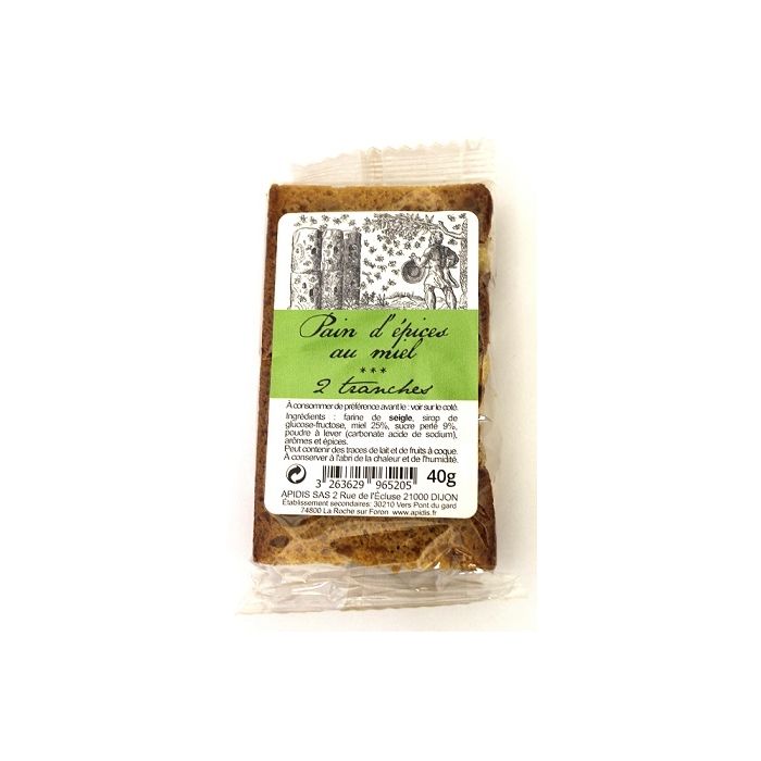 Pain d'épices au miel - 2 tranches - Apidis - 40 gr