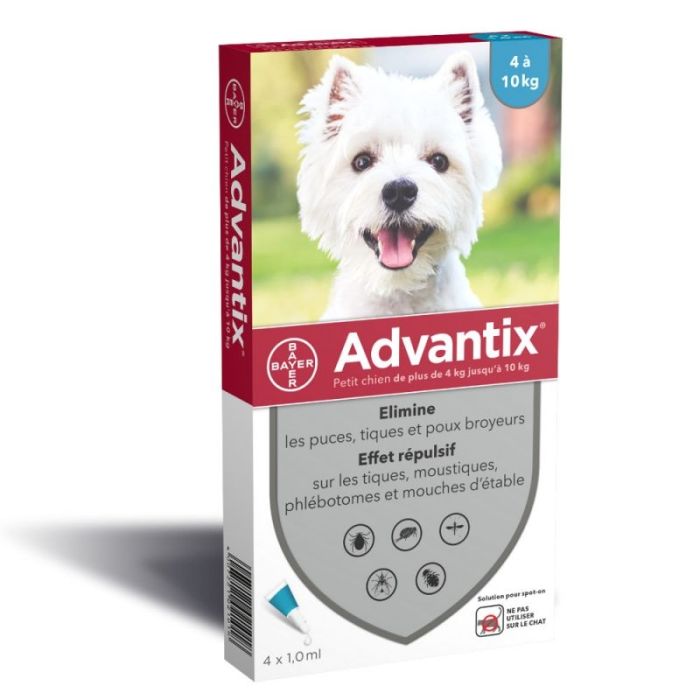 Traitement antiparasitaire petits chiens - Advantix - 4 à 10 kg - x4