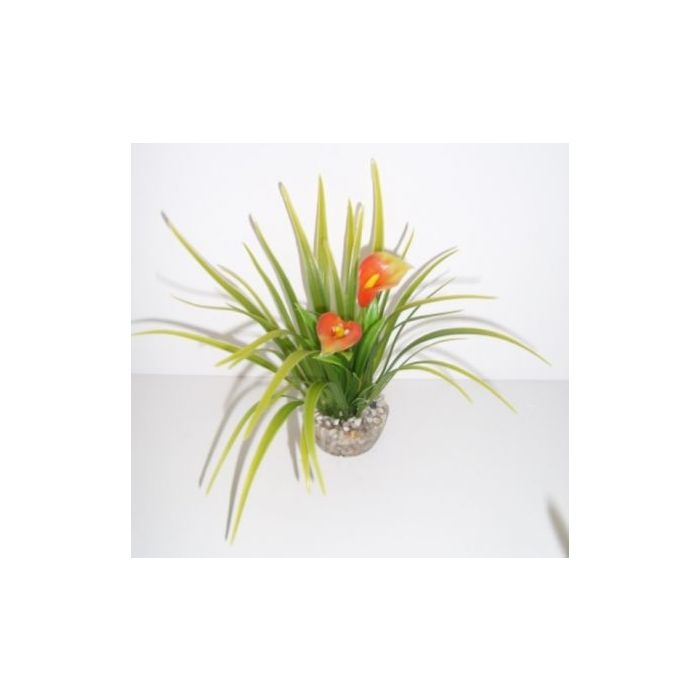 Buisson vert avec Calla ou Anthurium plastique coloré - Labéo - 11 cm