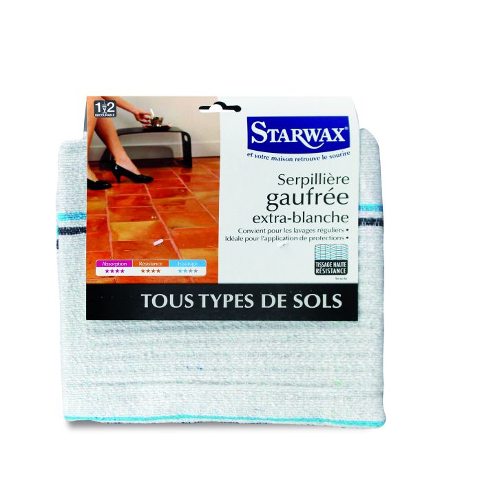 Serpillière gaufrée extra-blanche double pour tous types de sols - Starwax - 50 x 100 cm
