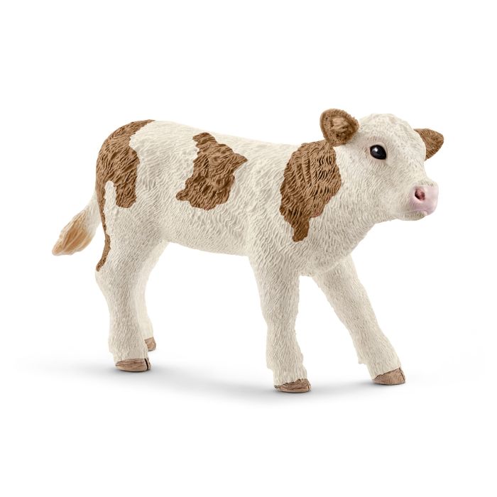 Figurine Veau Simmental Français - Schleich - Blanc/Marron - 7.5 x 3.5 x 5 cm