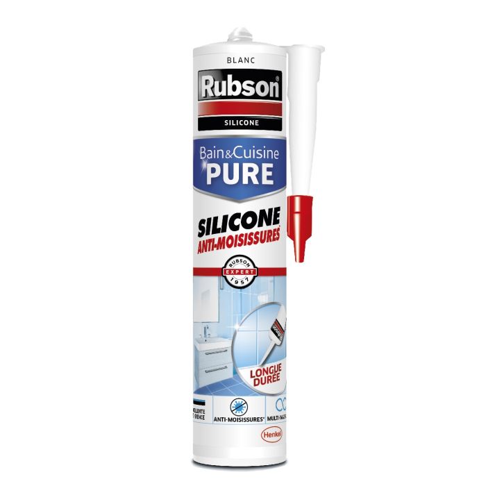 Mastic - Rubson - Bain et cuisine pure - Silicone blanc - Anti moisissures - 280 ml