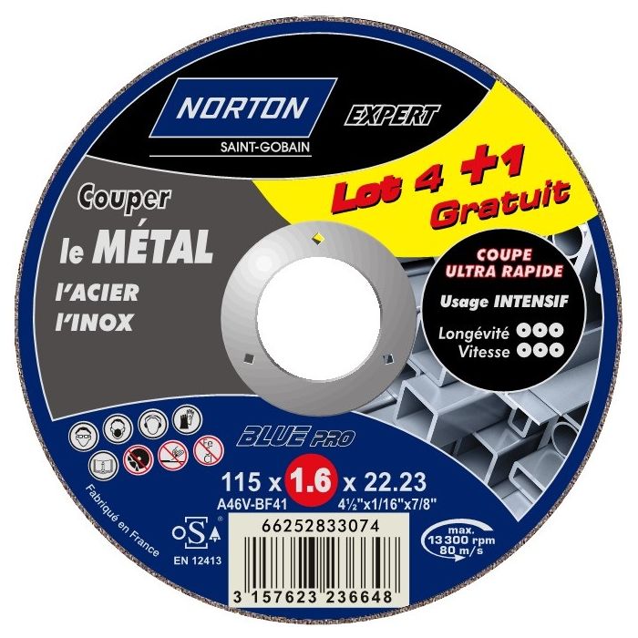 Meules de tronçonnage pour métal NORTON EXPERT - Ø 115 x 1.6 x 22.23 mm