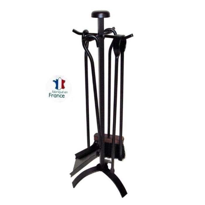 Serviteur de cheminée - Modèle Tête d'acier - Acier verni noir - 4 accessoires