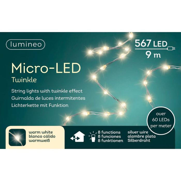 Guirlande - Micro-LED - Blanc chaud - 9 m - 567 LEDs - Câble argent