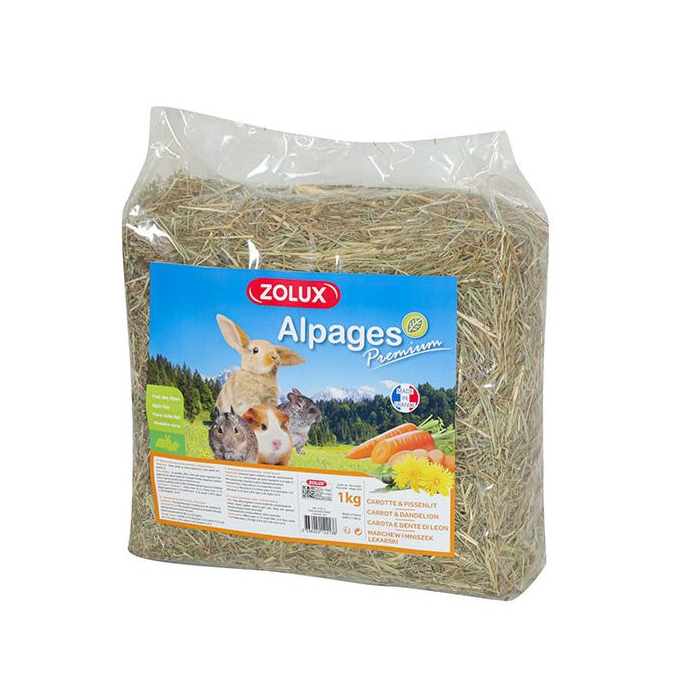 Foin pour rongeur - Alpage Premium - Carotte et pissenlit - Zolux - 1 kg.