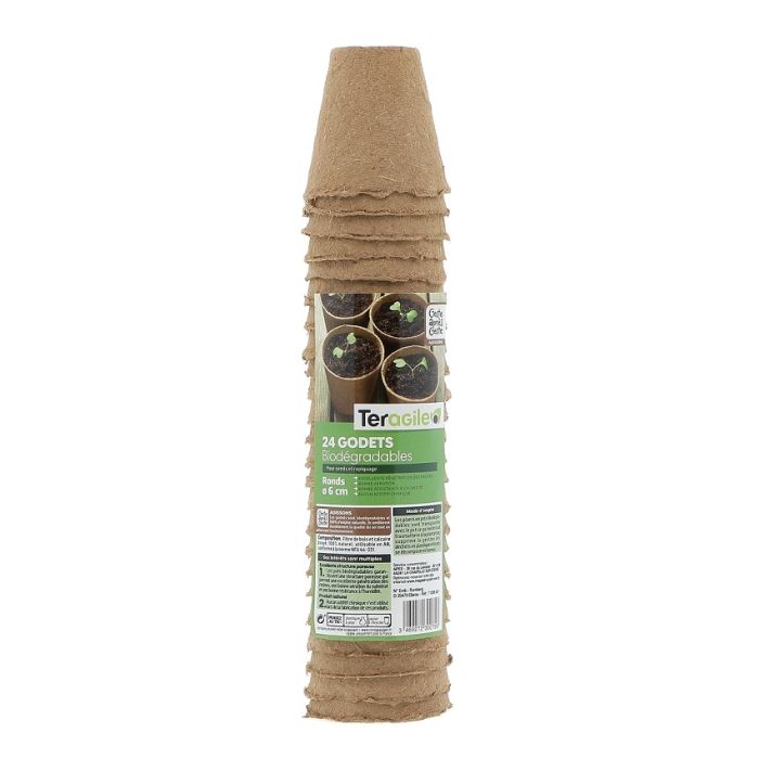 Godets ronds biodégradables - Teragile - Ø 6 - Lot de 24 pots