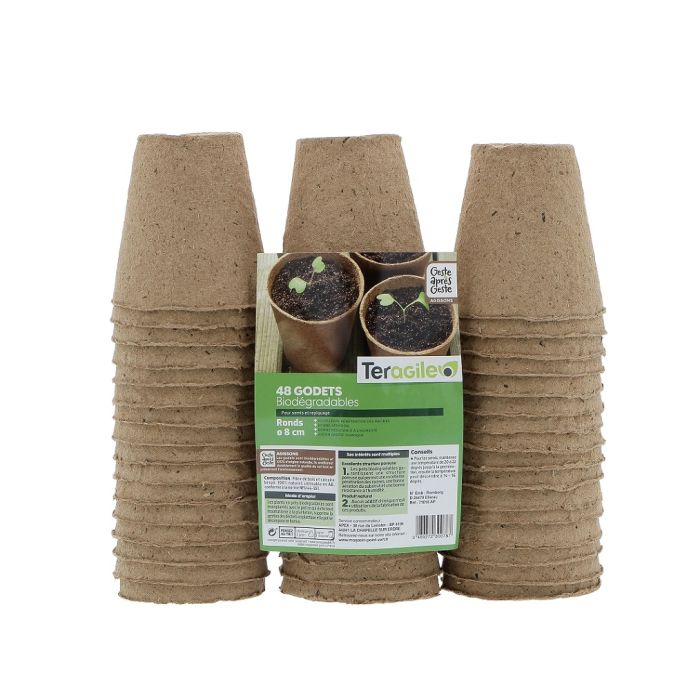 Godets ronds biodégradables - Teragile - Ø 8 - Lot de 48 pots