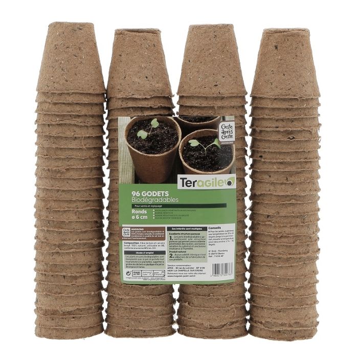 Godets ronds biodégradables - Teragile - Ø 6 - Lot de 96 pots 