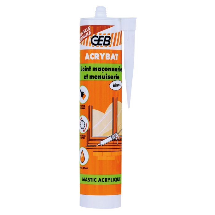 Mastic acrylique joint maçonnerie et menuiserie - Acrybat - GEB - Blanc - 310 ml 