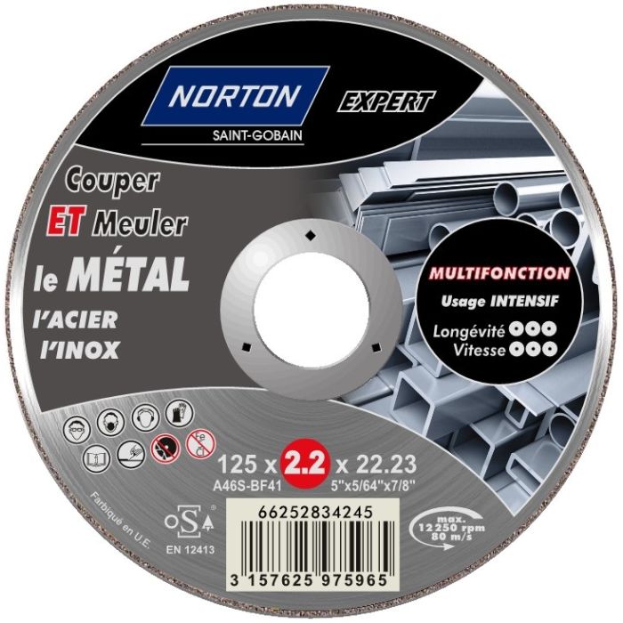 Disque de tronçonnage multifonction NORTON EXPERT - Ø 125 x 2.2 x 22.23 mm 