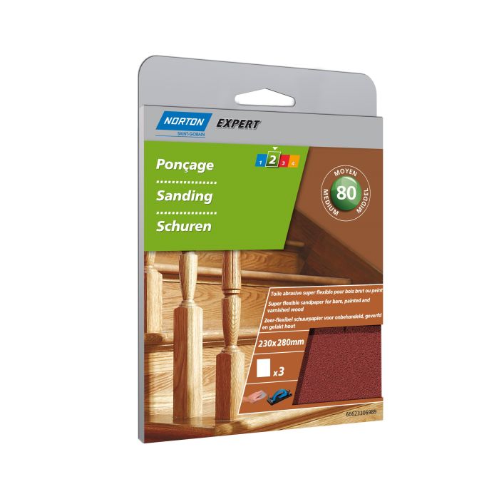 Feuilles abrasives anti-encrassement Grain 80 NORTON EXPERT - 23 x 28 cm 