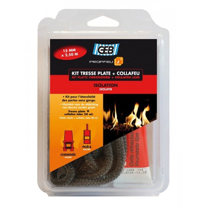 Kit tresse plate + collafeu étanchéité thermique PROPFEU - GEB - 15 mm x 2.5 m 