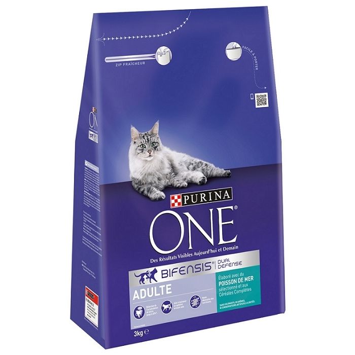 Croquette pour chat adulte Bifensis Dual Defense - Purina One - Poisson de la mer - 3 kg