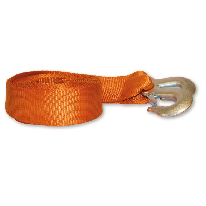Sangle de traction polyester avec 2 crochets à œil - 5 m x 50 mm - Orange