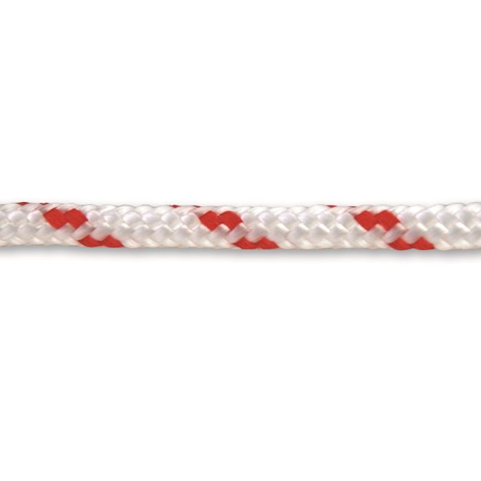 Corde polypropylène tressée - Ø 6 mm - Blanc-Rouge - Vente au mètre linéaire