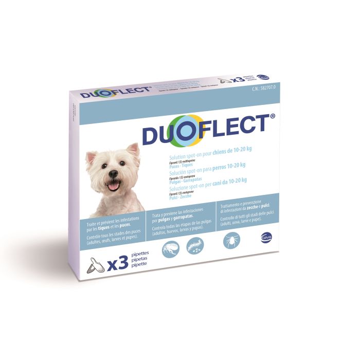 Duoflect x 3 pour chien de 10 à 20 kg - Traitement contre les puces et les tiques