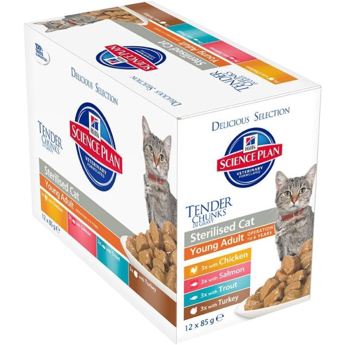 Aliment chat Science Plan Multi-stérilisé 4 saveurs - 1 - Hill's - 12 x 85 g 