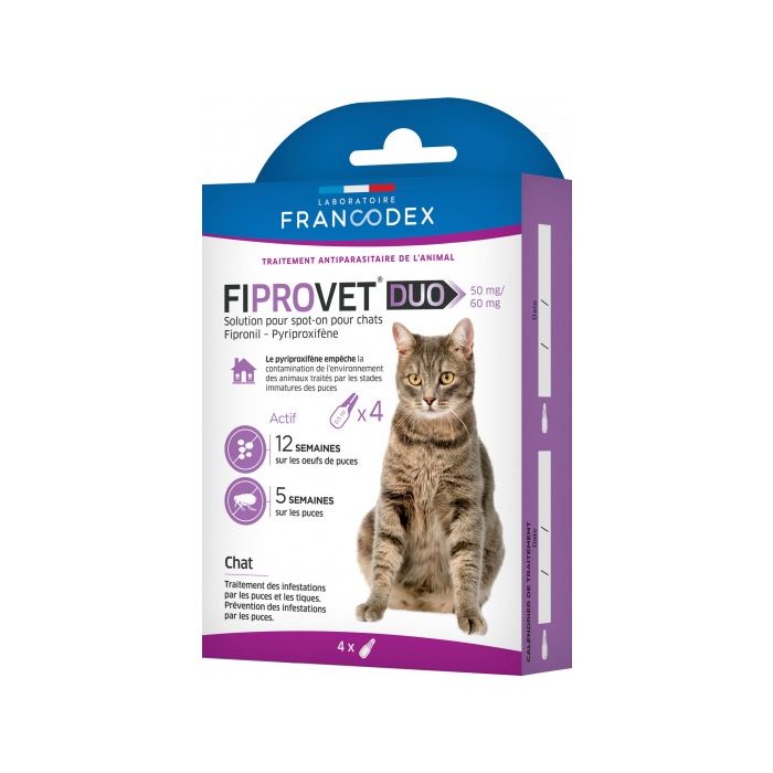 Francodex - Fiprovet Duo 50 mg/60 mg - anti-puces pour chat