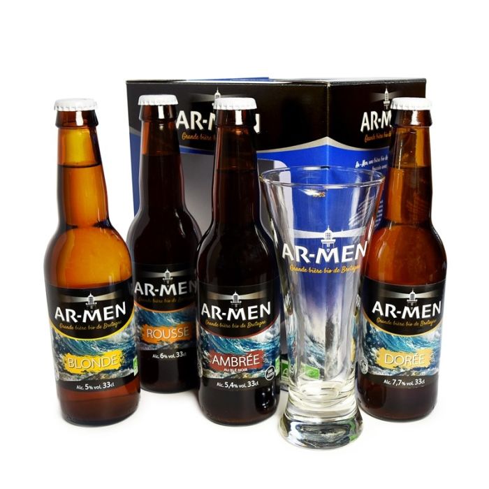 Coffret de 4 Bières Bio avec Verre offert - AR-MEN - 4 x 33 cl