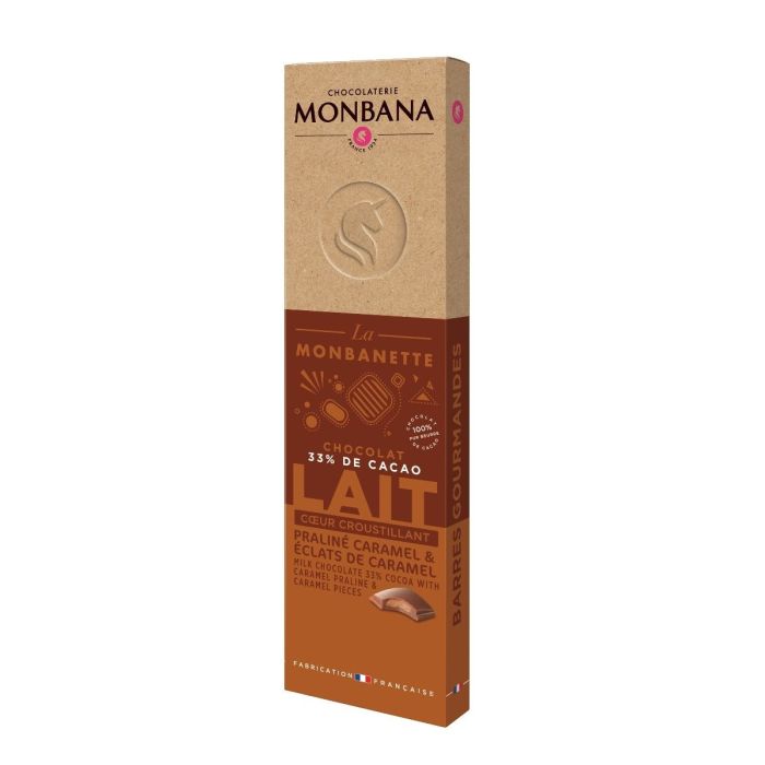 Barre chocolat praliné noisettes et éclats de caramel - Monbana - 40 gr