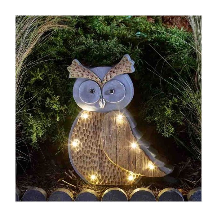 Hibou solaire en pierre de bois - Smart Solar Decor - 7 LEDs
