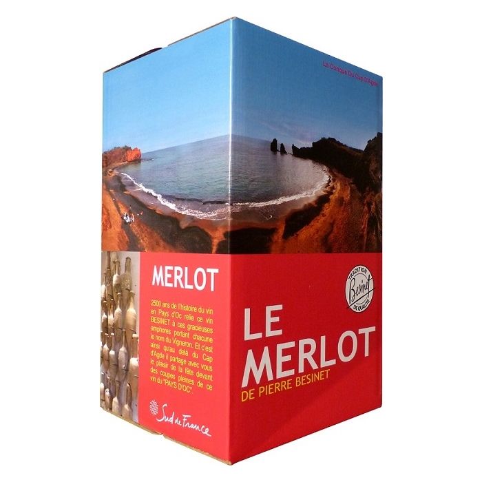 Vin de pays d'Oc - Merlot de Pierre Bésinet - Rouge - Bagin Box de 10 litres 