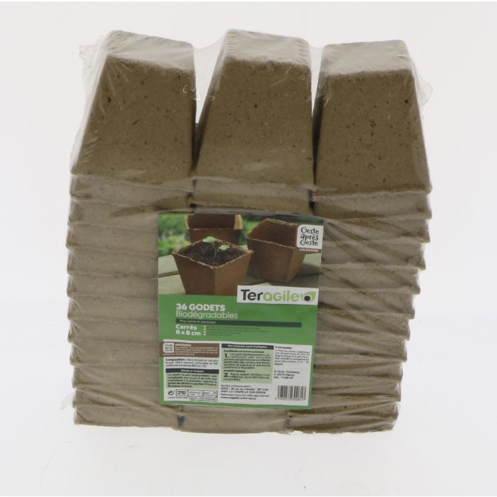 Pots carrés biodégradables - Romberg & co - Ø8 - Lot de 36 pots 